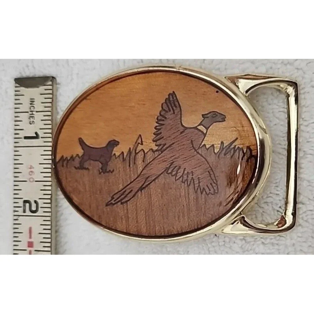 Buckle Cowboy Brass Belt by Von West Hunting Dog & Pheasant New In Box Vintage